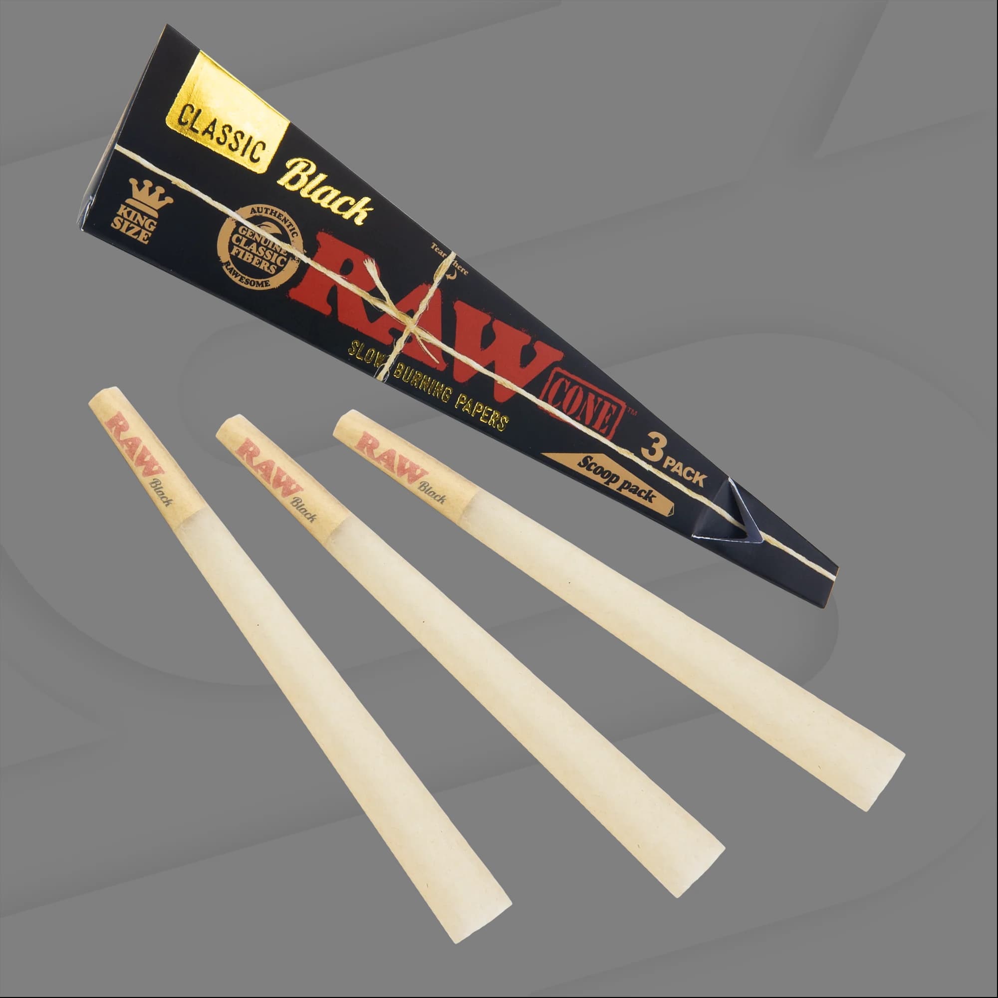 Raw | Pre Roll Cones | Classic Black King Size Scoop Pack | 3pk